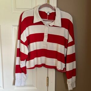 Joy Lab Red and White Striped Cropped Rugby Top